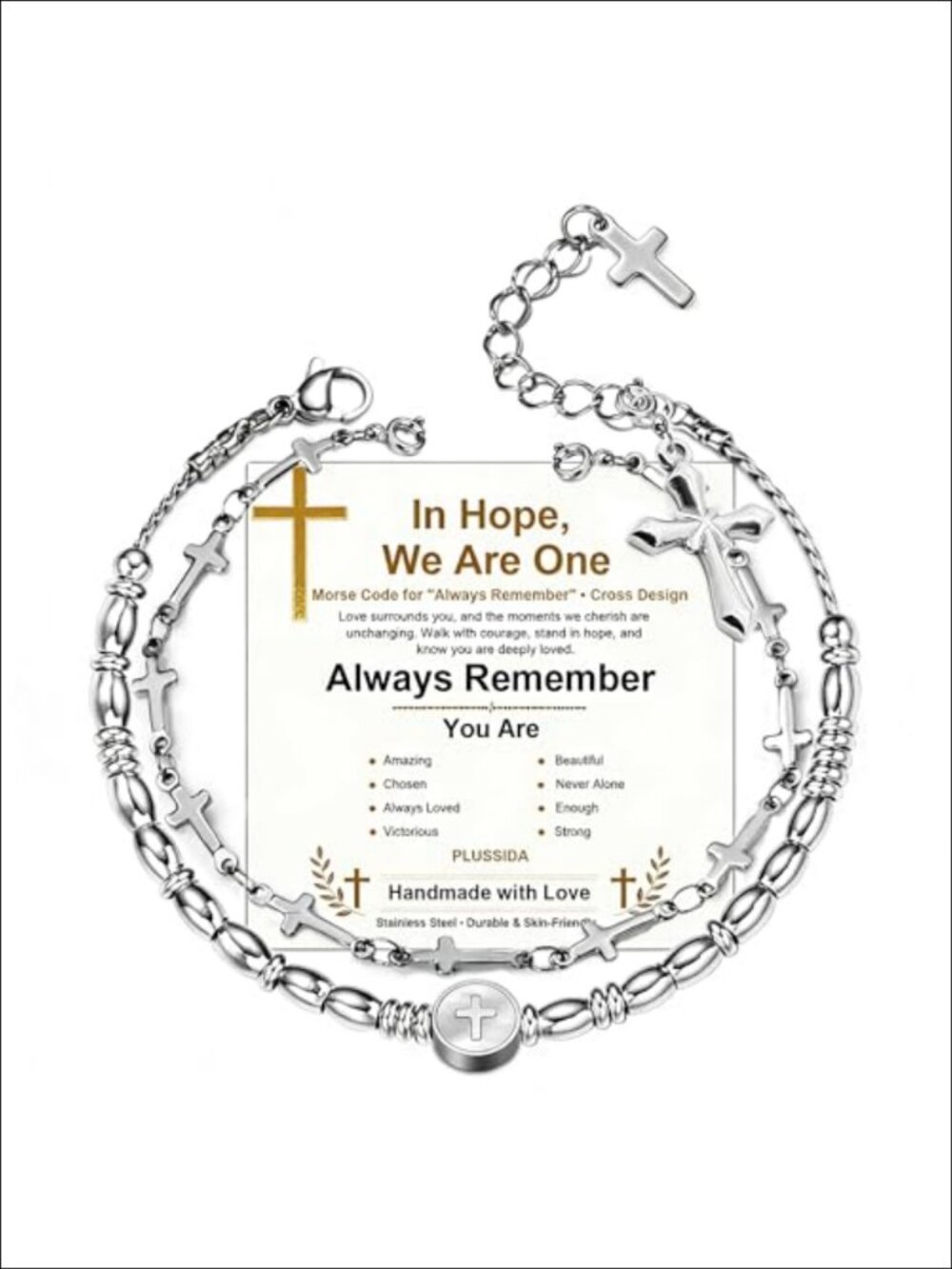 Stainless Steel Morse Code Cross Bracelet Religious Link Charm Gift for Women